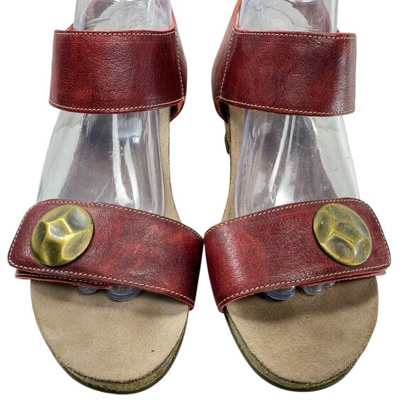 Taos Carousel 2 Women Size EU 40 US 9 Red Leather Wedge Heel Comfort Sandal Cork - Picture 3 of 11